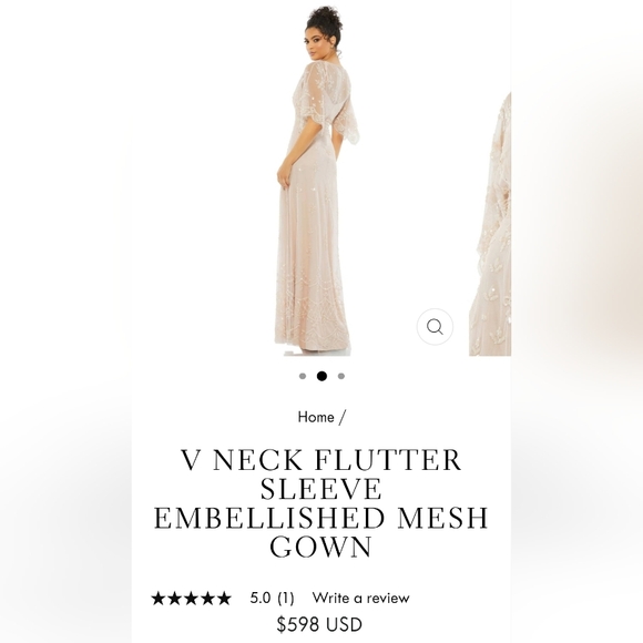 Mac duggal Home /V NECK FLUTTER SLEEVE EMBELLISHED MESH GOWN - Picture 4 of 6